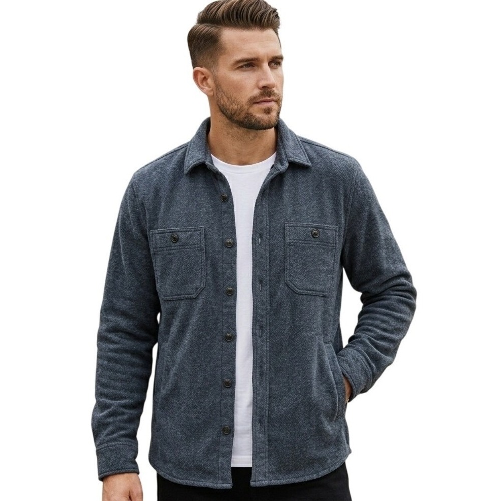 Grayers Athletics Men's Medium Blue Fleece Shirt Jacket Shacket Heathered Cozy